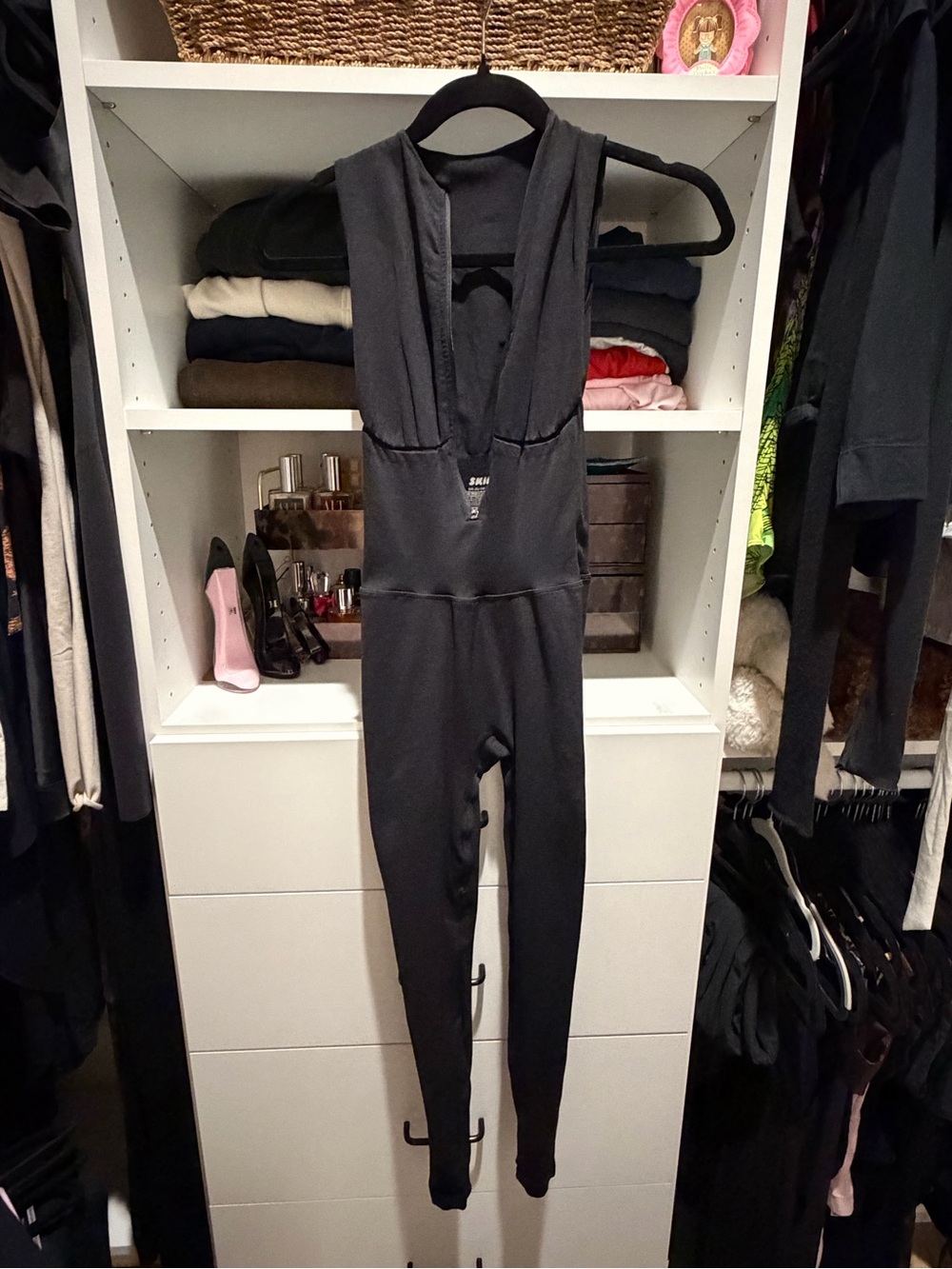 SKIMS Black Sleeveless Deep-V Jumpsuit